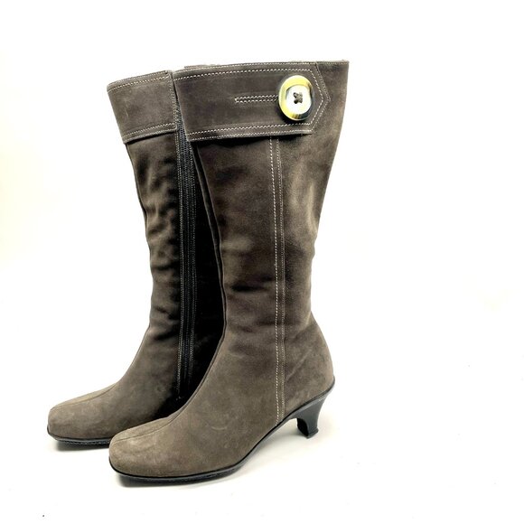 La Canadienne heeled boots grey suede side zipper button detail - Picture 2 of 9